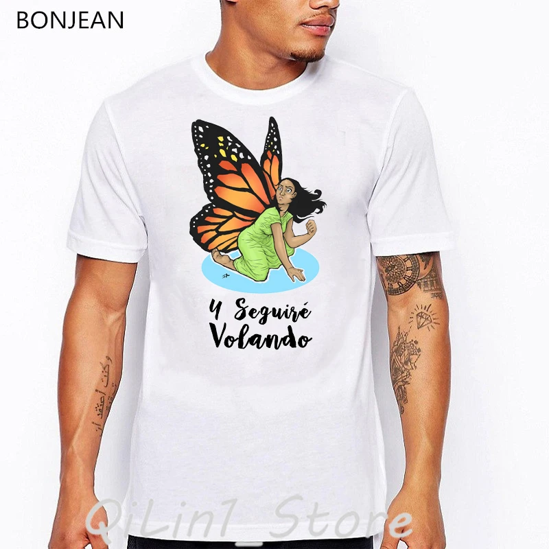 

Y Seguirй Volando letter print t-shirt men Butterfly funny t shirts camisetas hombre summer tops white tshirt homme streetwear