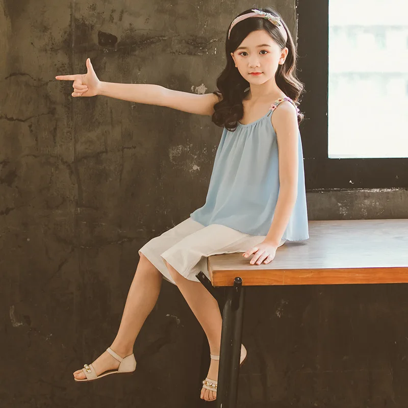 

Summer 2019 Big Girls Clothes Suit for 6 8 10 to 12 14 16 Y Cotton Linen Kids Clothing Children Holiday Beach Clothes Set 7A1A