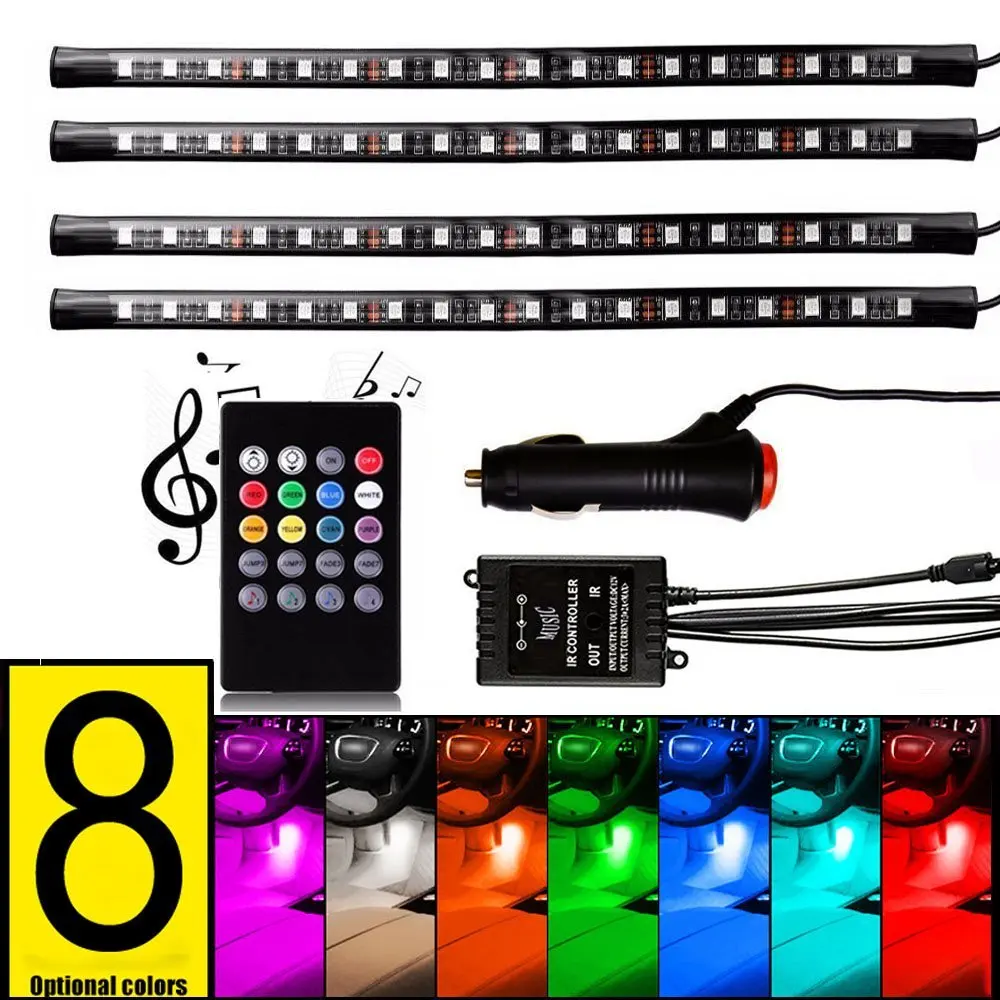 72 LEDs Car Interior Light Atmosphere Lights Strip Waterproof Glow Neon Lighting Kit with Wireless Remote Sound Activated | Лампы и