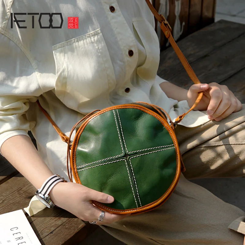 AETOO Hand-gestikt fashion schouder schuin terug vrouwen ronde drum tas, dame lederen schuine die kleine retro ronde tas AETOO Hand-gestikt fashion schouder schuin terug vrouwen ronde drum tas, dame lederen schuine die kleine retro ronde tas