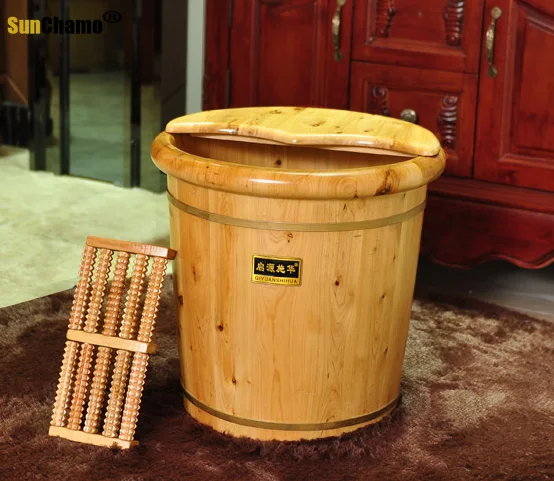 Solid Wood Steam Foot Bath Barrel Household Massage Foot Bath Barrel Footbath Fumigation Adult Tub Pedicure Massage