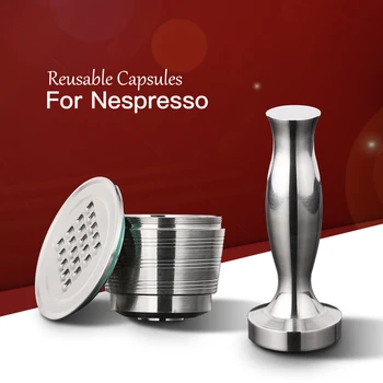

Stainless Metal Reusable For Nespresso Capsule With Press Coffee Grinds Stainless Tamper Espresso Maker Basket Filters Tamper