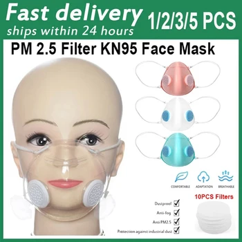 

Silicone Transparent Face Mask with Breathing Valve Reusable Dustproof Outdoor Cycling Mouth Cover with Filter Sponge Mascarilla