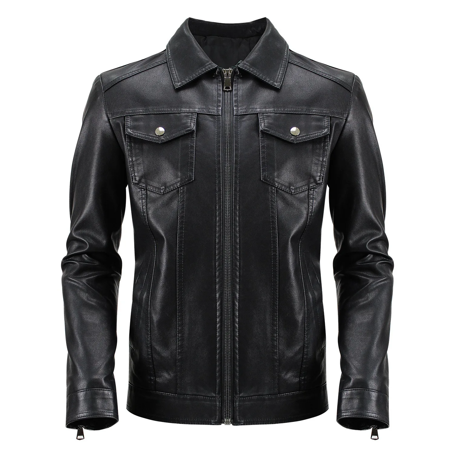 New Style AliExpress Spring And Autumn Coat Multi-pockets PU Leather Jacket Loose-Fit Trend Large Size MEN'S Leather Coat