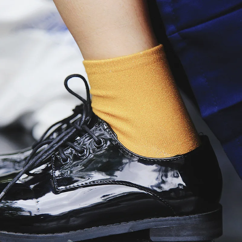 Pattkin South Korea Sequin Silver Gold Lines Bunching Socks Japanese-style-Style Fashion Socks Flashing Silver Onions Tube WOMEN