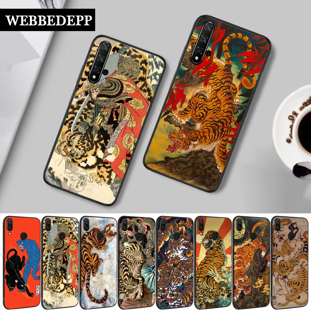 46W Japanese ukiyo-e Art leopard Silicone Case for Huawei honor 6A 7A Pro 7X 8 Lite 8X 8C 9 9X Note 10 View 20 | Мобильные телефоны