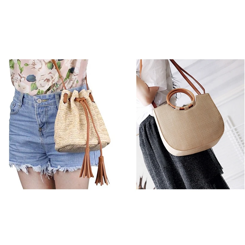 2 шт. сумка через плечо Женская тканевая летняя пляжная с кисточками плетеная