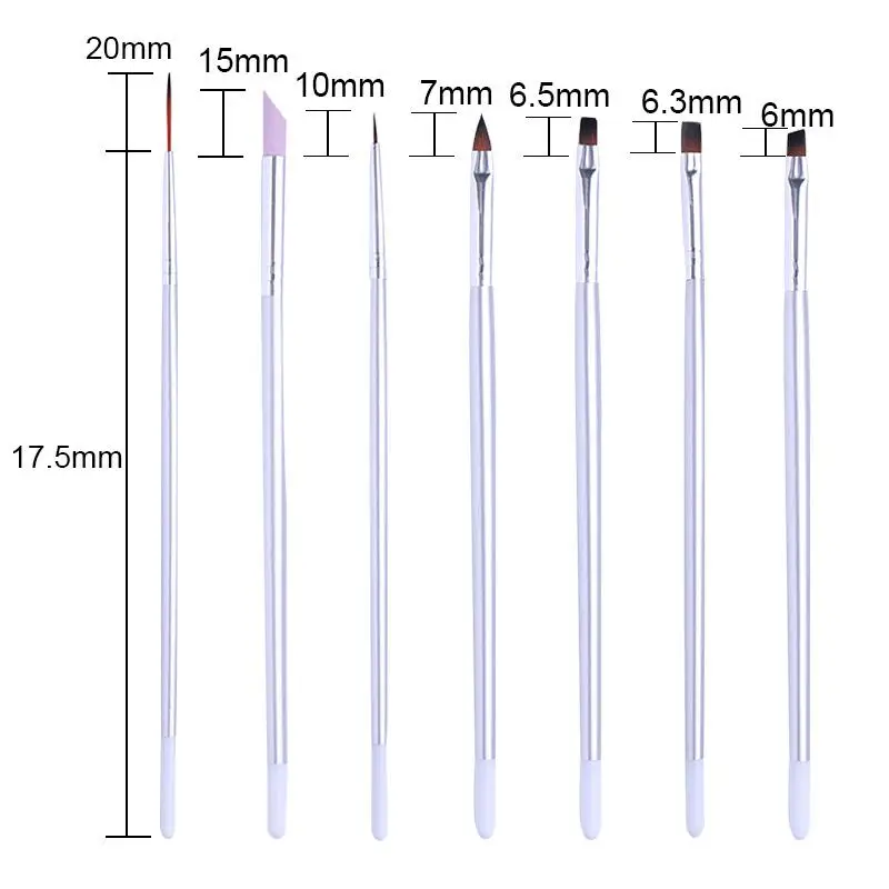 7 pcs white LEMOOC набор кистей для маникюра, акриловый УФ гель для ногтей, кисть, ручка, смешанный размер, Раскрашивание, дизайн, ручка для дизайна ногтей, инструменты для маникюра - Цвет: 7 pcs white