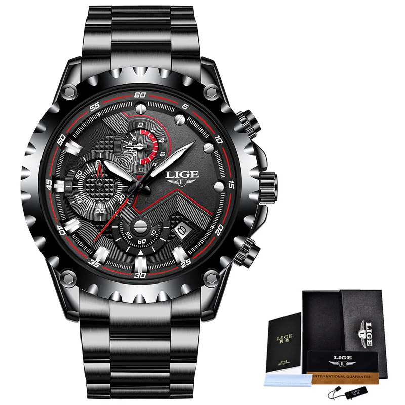 Lige New Men Watches Top Luxury Brand Fashion Sport Waterproof Chronograph Male Stainless Steel Wri-6