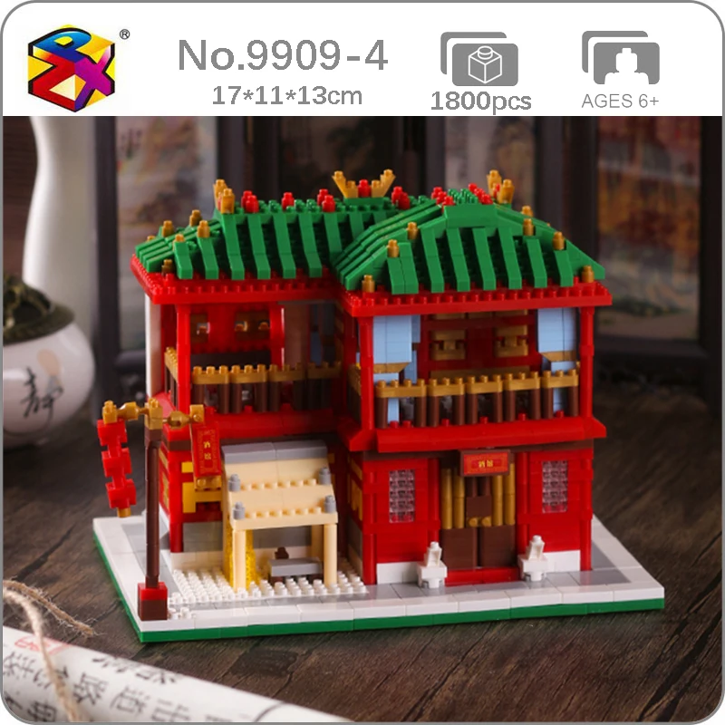 

PZX 9909-4 World Architecture Chinatown Wine Pub Store Shop 3D Model Mini Diamond Blocks Bricks Building Toy for Children no Box