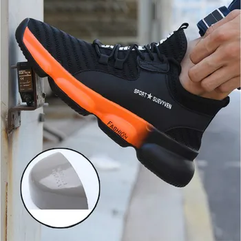 

2019 Lightweight fashion Breathable Safety Shoes Men Steel Toe anti-smashing sneaker Work Protective Boots sapatos para hombre