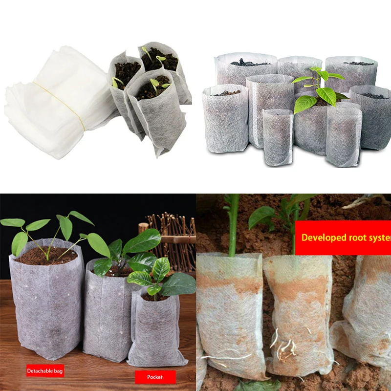 

100 Pcs 26 Sizes Biodegradable Non-woven Nursery Bags Plant Grow Bags Fabric Seedling Pots Eco-Friendly Planting Bags