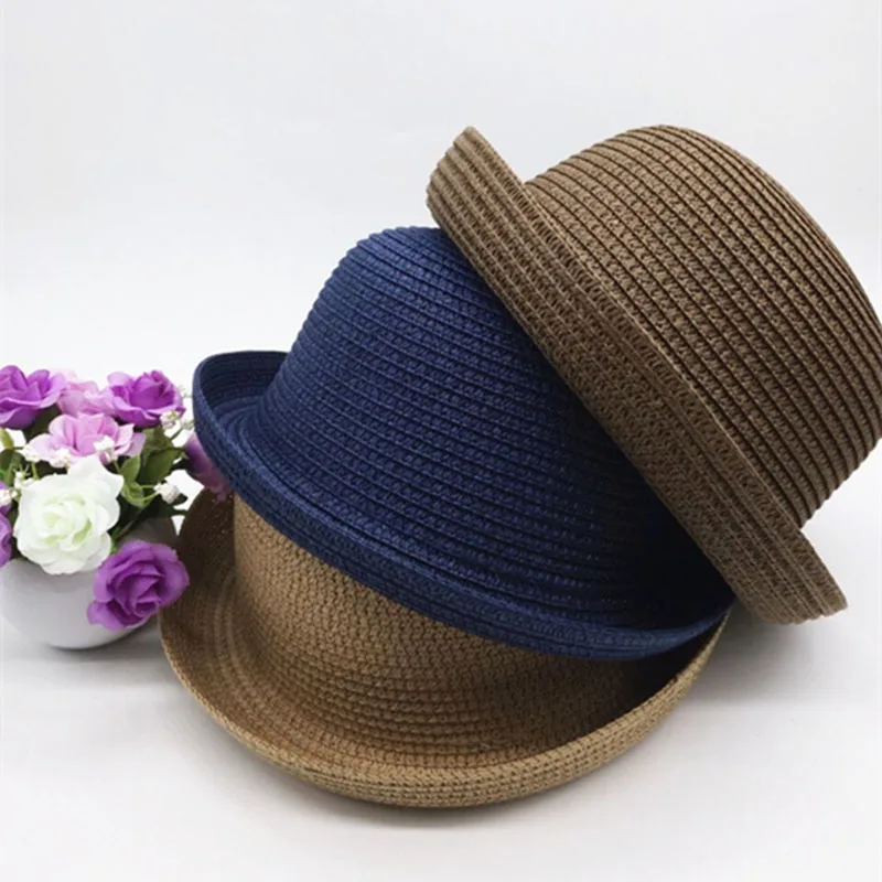 Sun Hat for Parent-child Adult/Child Straw Knit Woven Curled Dome Men Women Summer Beach Travel Sunscreen Bowler Hat U29 sun hat sun protection hat