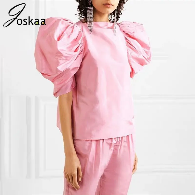 

New Spring Woman Sets 2 Piece Outfits Matching Suit Casual Temperament Round Neck Puff Short Sleeve Top Elastic Waist Pants