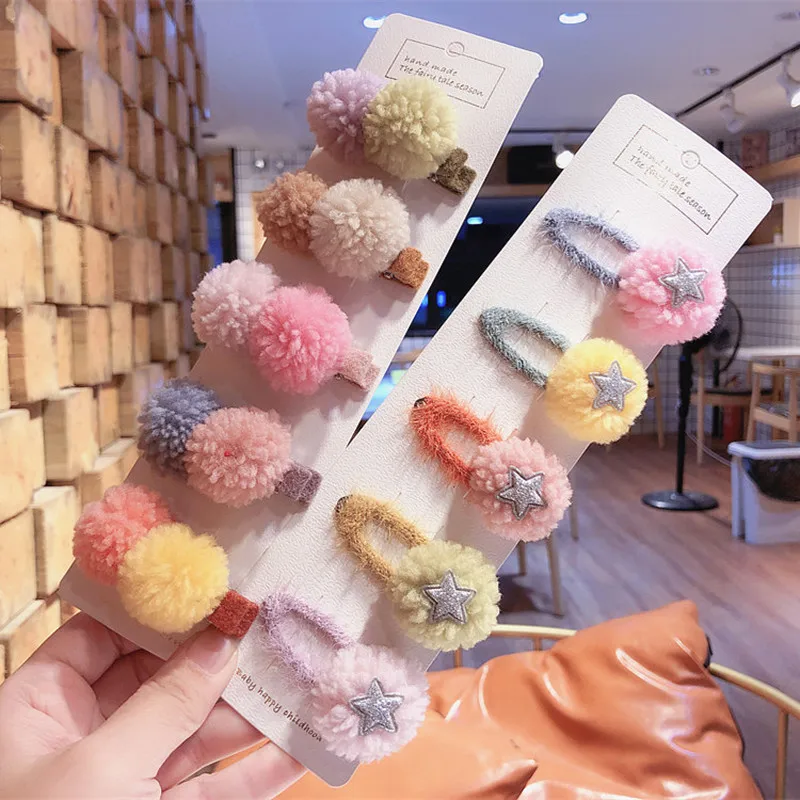 

New Autumn and Winter Korean Sweet Girl Cute Candy Color Hairball Rubber Band BB Clip Children Simple Fashion Hairpins Headwear