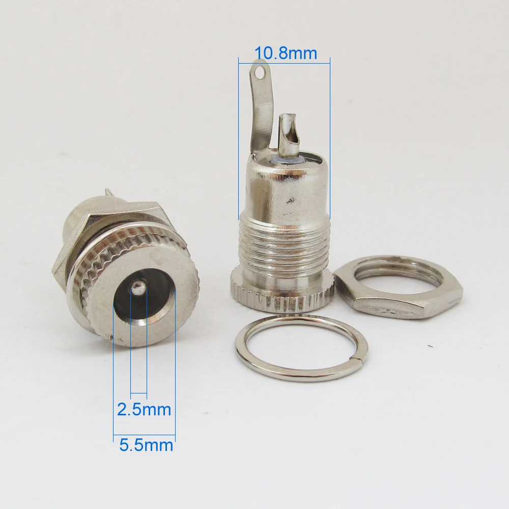 

10pcs Brass 5.5 x 2.5mm DC Power Female Jack Socket PCB Panel Mount Connectors