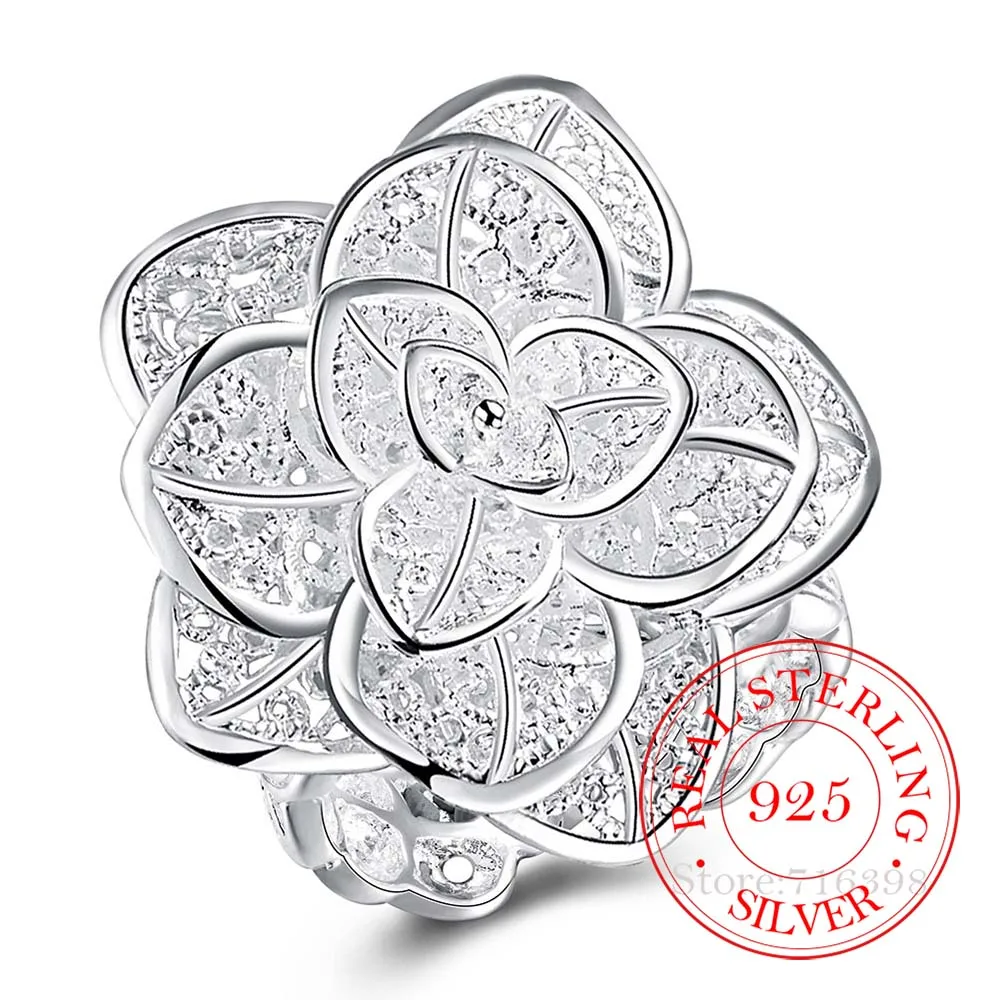 925 Sterling Silver Multi-layer Rose Flower Thumb Rings for Women Adjustable Finger For Unisex Jewelry Mama Lady Best Gift | Украшения и