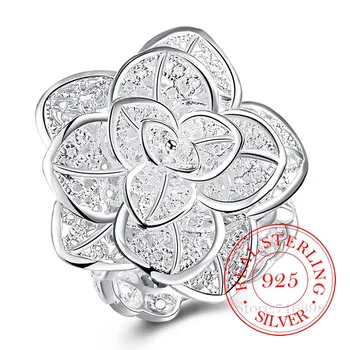 

925 Sterling Silver Multi-layer Rose Flower Thumb Rings for Women Adjustable Finger Rings For Unisex Jewelry Mama Lady Best Gift