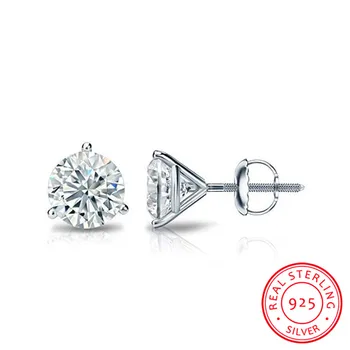

Luxury Female Small Screw Stud Earrings 6/7/8mm Round Lab Diamond Earrings 100% Real 925 Sterling Silver Earrings For Women