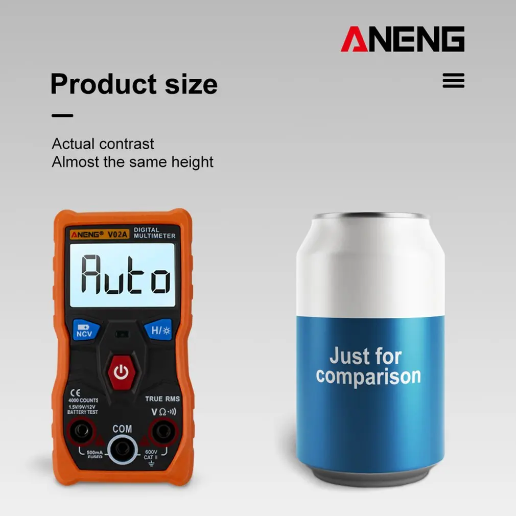 Aneng V02A мультиметр для передачи данных Ncv цифровой ЖК-дисплей Вольтметр переменного/постоянного тока Автоматический диапазон диодное Сопротивление Частота Емкость Тестер