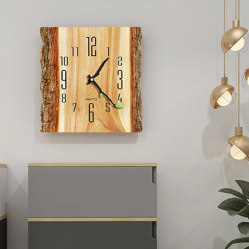 

Nordic creative tree pattern wall clock living room simple modern silent quartz clock wood grain ins clock