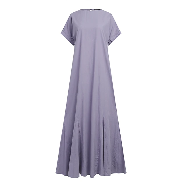 ZANZEA Women's Summer Sundress Elegant Short Sleeve Loose Plain Cotton Long Maxi Dress Casual Ruffle Vestido Robe Femme Oversize 5