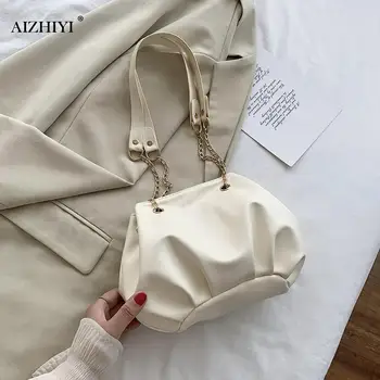 

Simple Women Chain Shoulder Handbag PU Pleated Bucket Small Travel Crossbody Bag Popular Simple Female Daily Bag