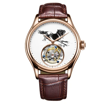 

Luxury Men's Mechanical Watch Horse Pattern Waterproof High-End Genuine Leather Strap Man Tourbillon Mechanical Watches 7010
