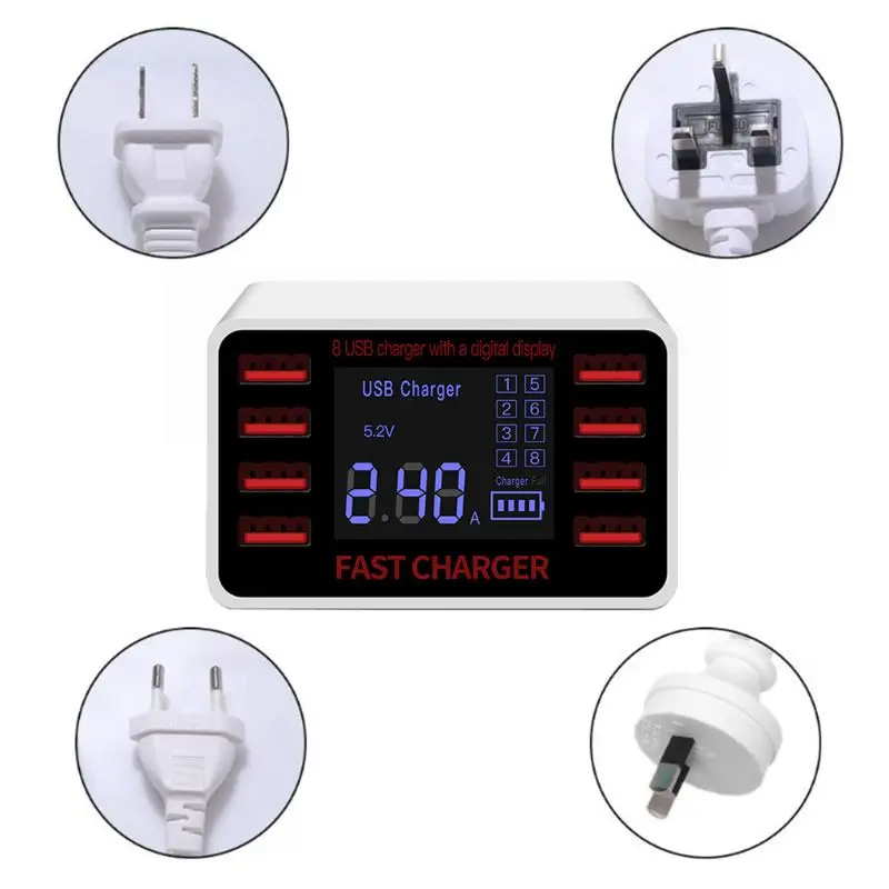 OOTDTY 5V 2.4A 8 портов USB зарядное устройство светодиодный индикатор Тока зарядная док-станция адаптер W91A