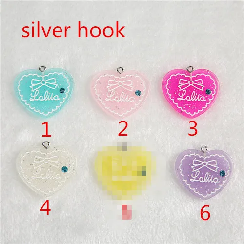 silver hook 10 шт./партия 31*27 мм каваи градиент с плоской задней частью Смола Сердце Смола альбом для вырезок из кабошона DIY детали для украшений - Цвет: silver hook