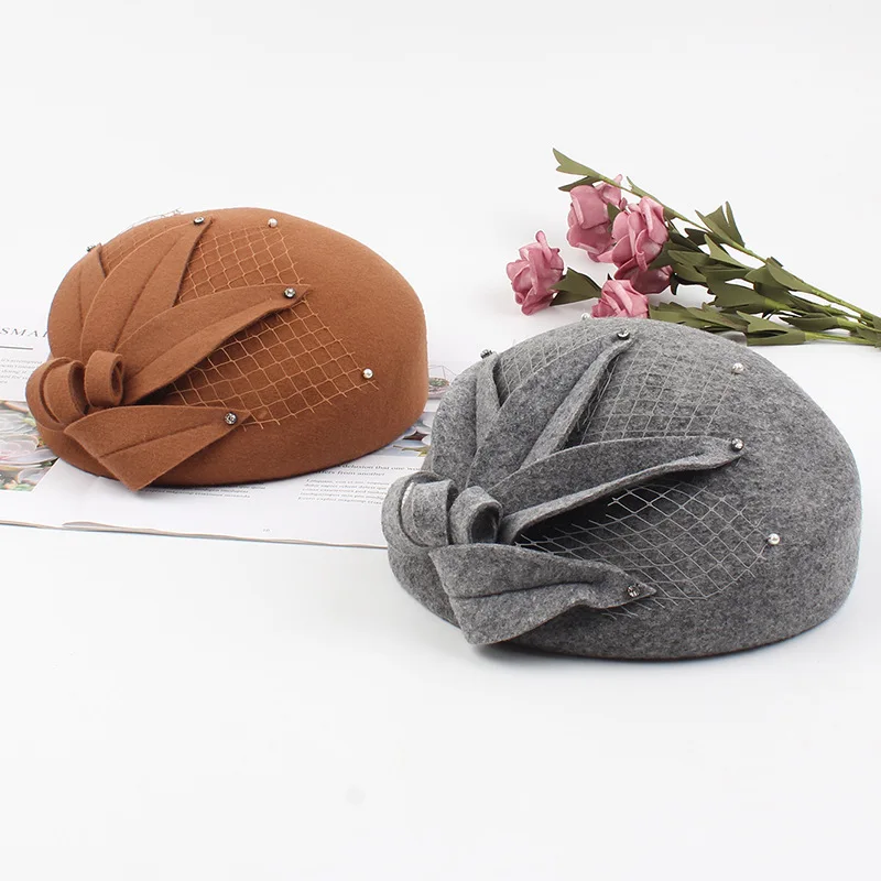 01910-ju2019090012 winter wool Diamond 3D Flower lady beret cap women leisure Pumpkin hat