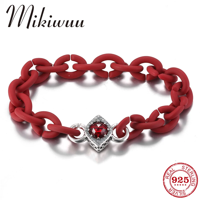 

European Style 925 Sterling Silver Red Zircon Charms Red Bracelets Hard Rubber X Red Bangles S925 Original Jewelry Gift 2019 New