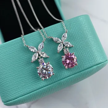 

High Fashion Fine 100% S925 Sterling Silver Necklace For Women Crystal Chic Elegance Flower Pendant Chain Luxury Fine Jewelry