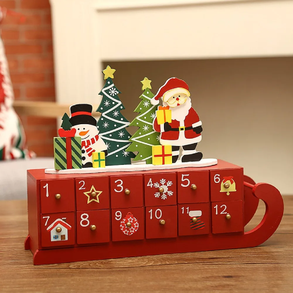 Christmas Ornament Craft Countdown Calendar Advent Home Desktop Drawer Living Room Decorative House Shape Wooden DIY Storage Box