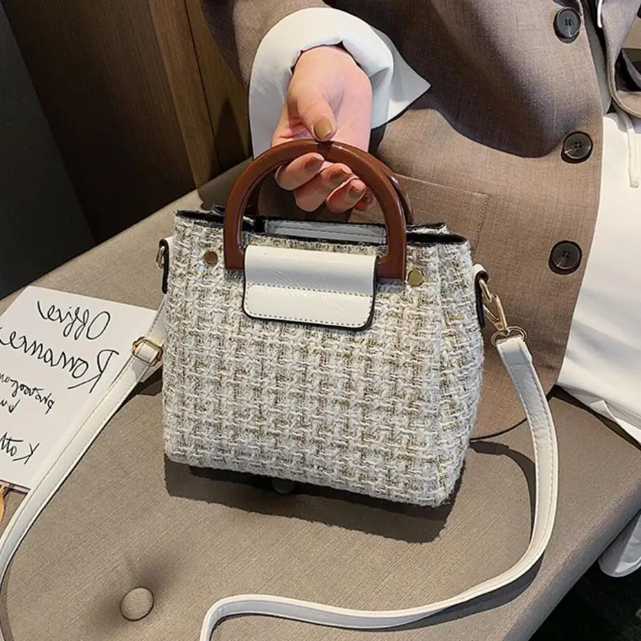 

Vintage Fashion Female Tote bag 2019 New High Quality Woolen Women's Designer Handbag Lattice Shoulder Messenger Bag Purses