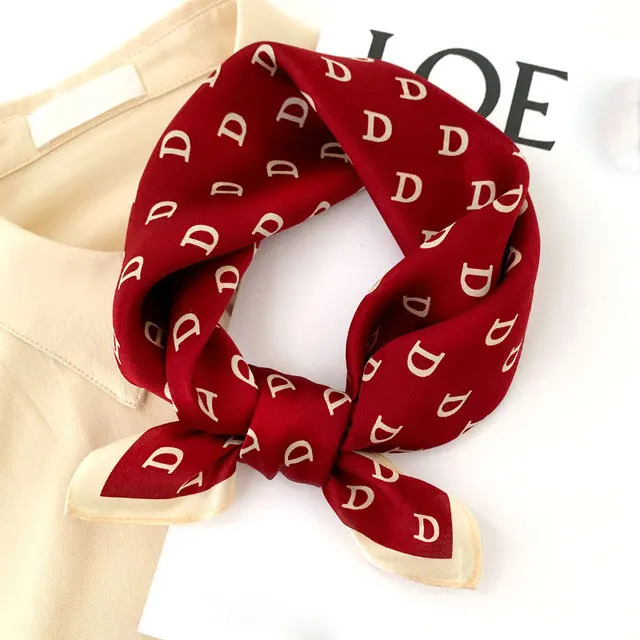 100% Pure Silk Square Scarf Women Dot Print Neckerchief Bandana