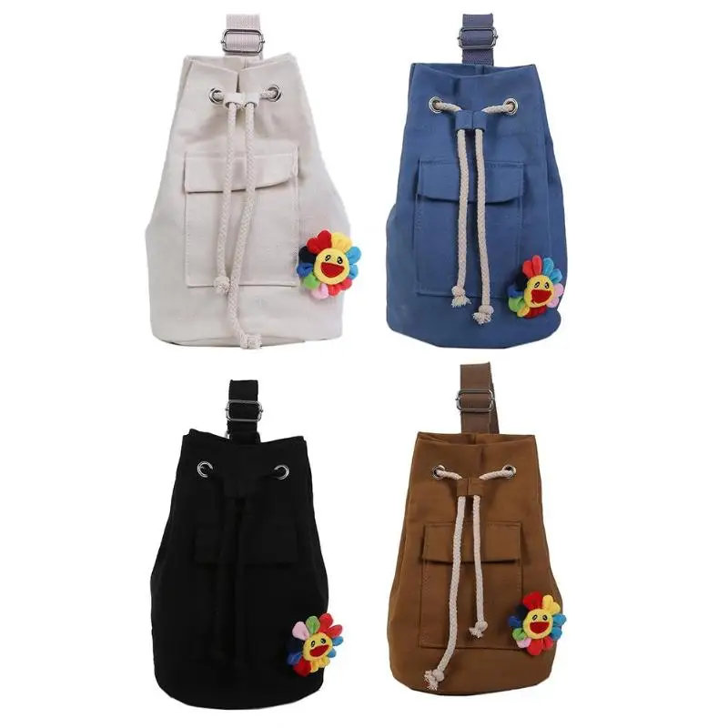 

Canvas Shoulder Bags Casual Women Rope Pocket Large Messenger Crossbody Bag