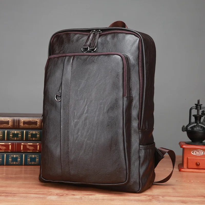 Мужские рюкзаки, кожаный мужской рюкзак, Женский 15 дюймовый рюкзак для ноутбука, мужские сумки, водонепроницаемая деловая дорожная сумка, Sac A Dos Mochilas - Цвет: brown
