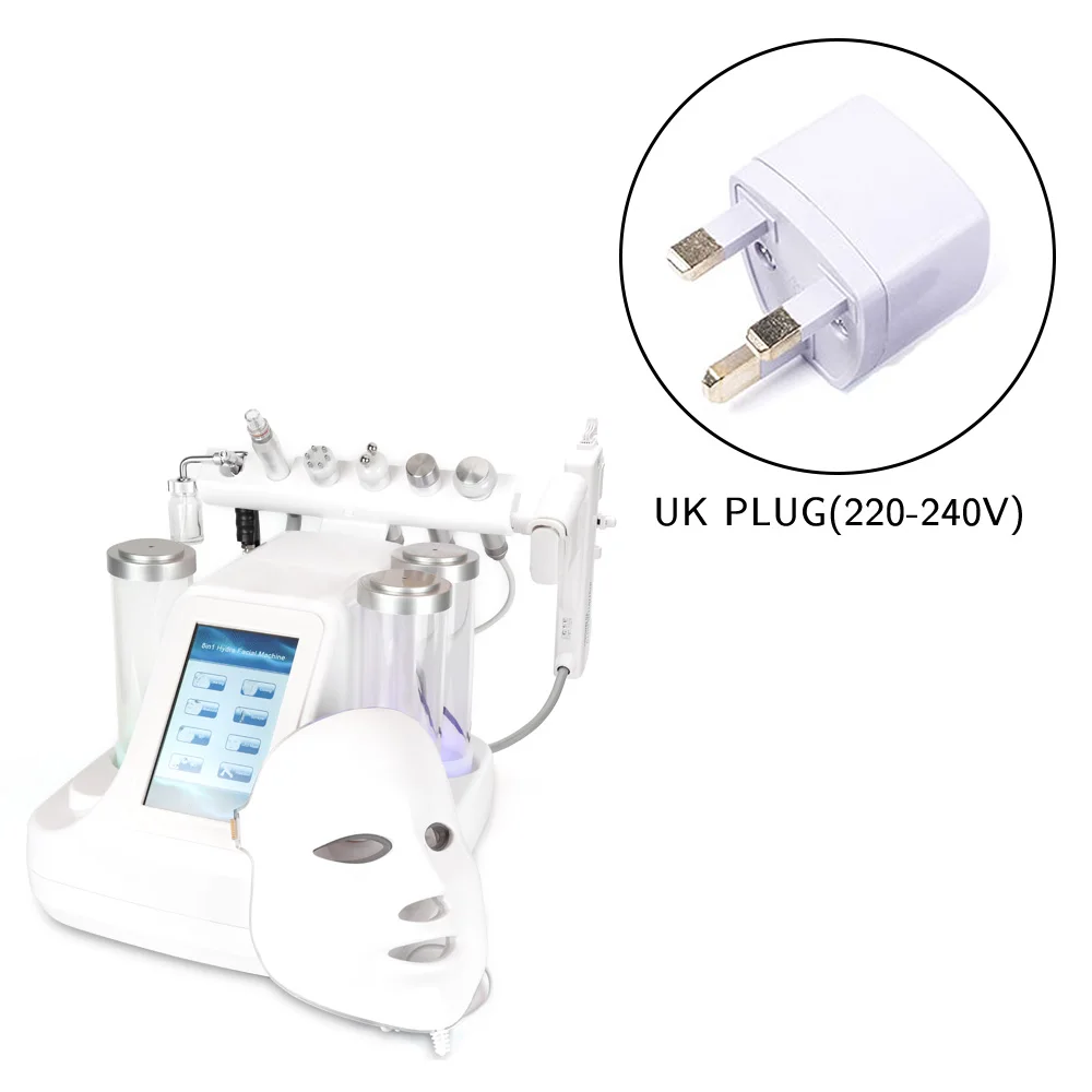 UK Plug 8 в 1 Вакуумная очистка лица Гидро Вода кислородная струйная очистка машина Ance очищает поры лица Массаж небольшой пузырь прибор для ухода за кожей - Цвет: UK Plug
