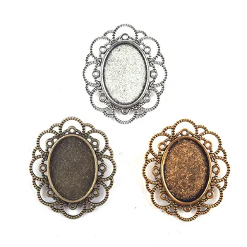 

5pcs Antique Bronze Silver Gold Oval Metal Brooch Base Camafeos Cabochon Setting 18x25mm Stone DIY Jewelry Making Accessories