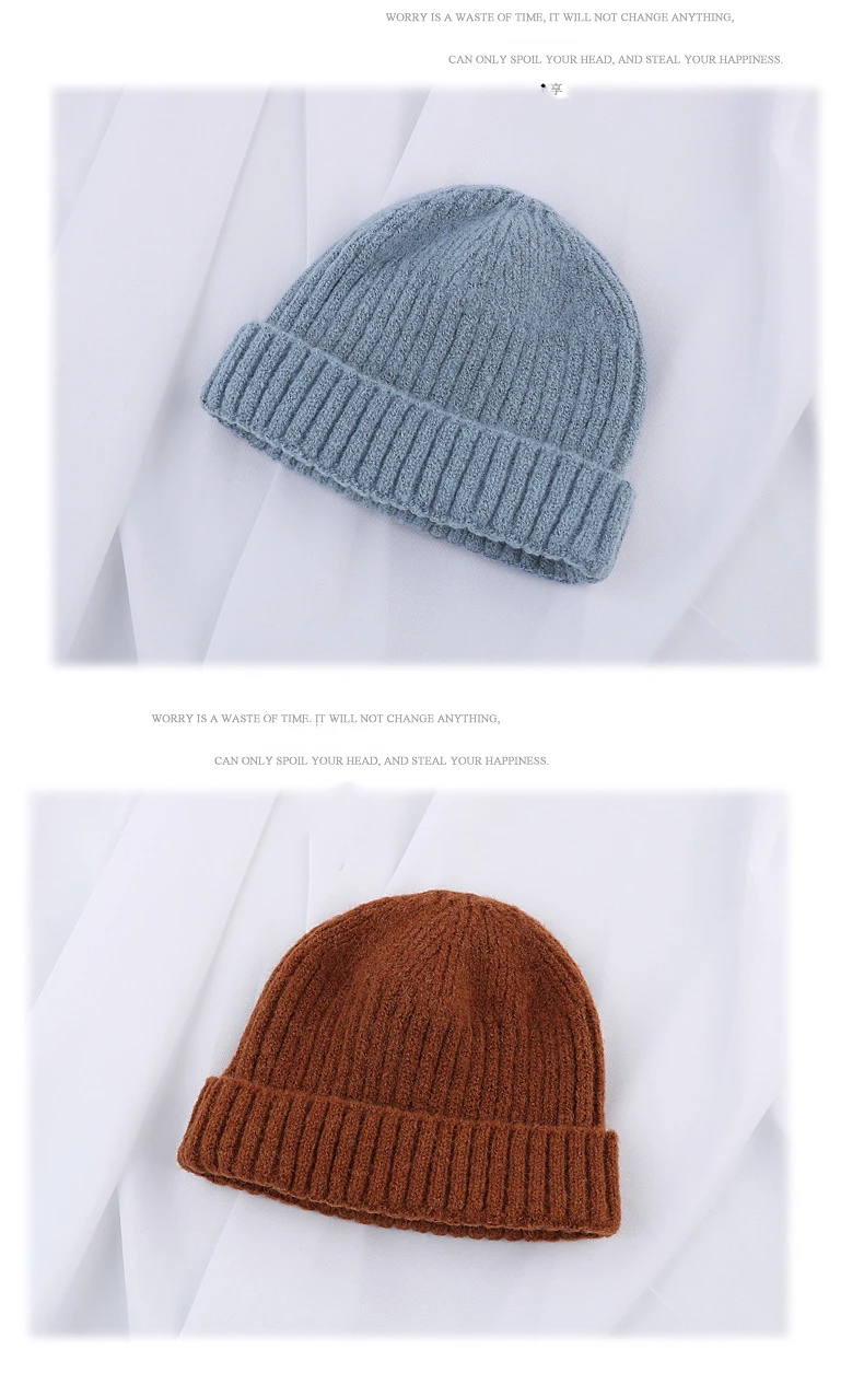 Мужская вязаная шапка бини Skullcap, теплые вязаные шапки, настоящая Повседневная кепка без рукавов в стиле ретро, темно-синие стильные шапочки, кепка ярких цветов