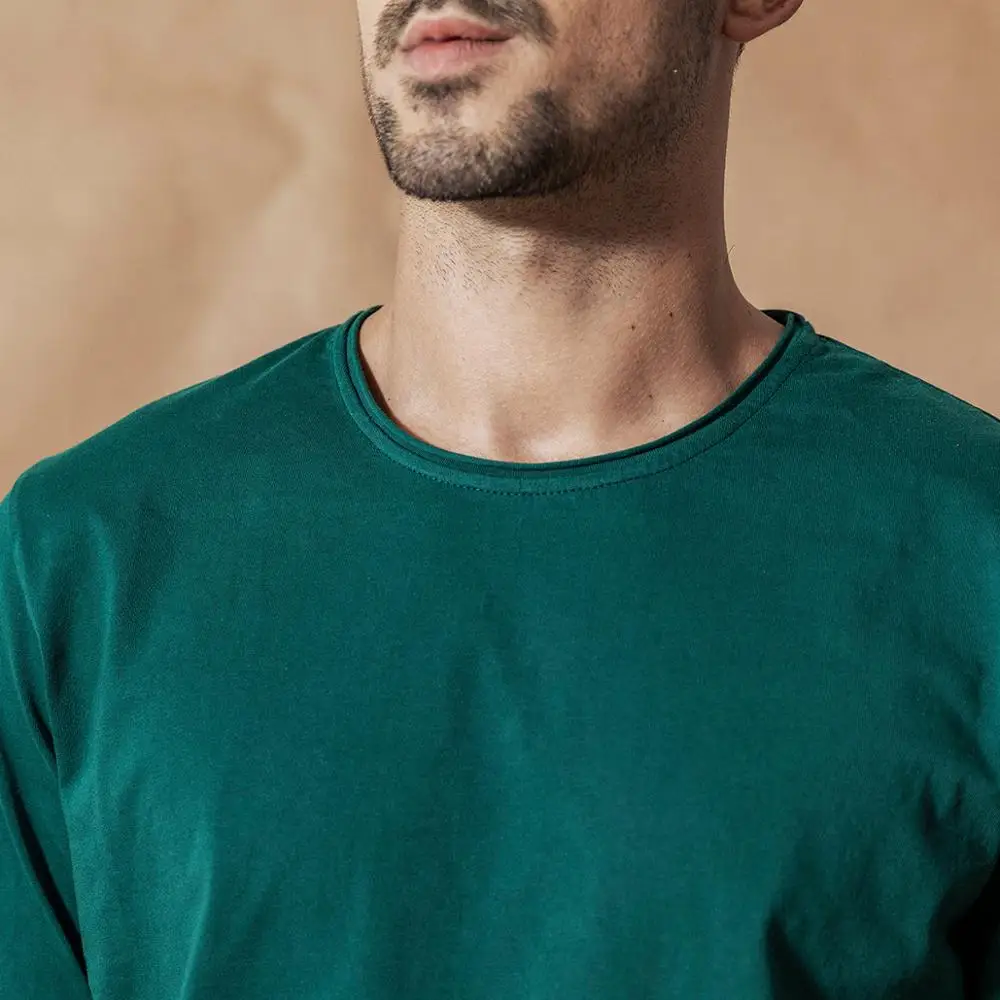Skup SIMWOOD 2019 jesienno zimowa nowa koszulka z długim rękawem solidna koszulka męska raw roll obrębiany t shirt tekstura jakość 100% bawełna topy SI980585