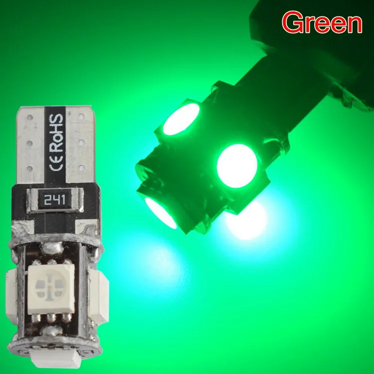 10X T10 W5w Canbus Белый Синий Красный 5smd автомобильный светильник 194 168 ошибка Клин для лампочек парковочная лампа полоса декодер знак Trun светильник DC 12V - Испускаемый цвет: 5SMD Green