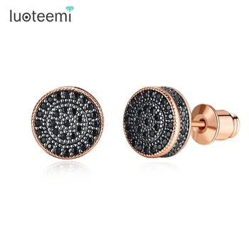LUOTEEMI Elegant Small Round Stud Earrings for Women Dating AAA Black/White Cubic Zircon Three Color Fashion Jewelry Gift