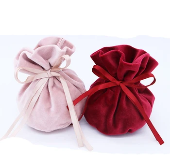 

Round Bottom Silk Velvet Cloth Drawstring Bag Soft Fannel Jewelry Packaging Bag Wedding Favors Gift Pouches Custom Logo