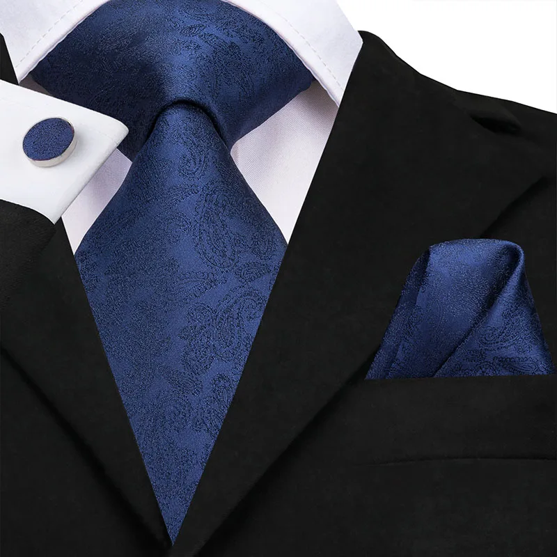 Hi-Tie, модный дизайн, синие галстуки для мужчин, роскошный галстук с узором пейсли, в полоску, однотонные, деловые, вечерние, свадебные, классические мужские галстуки, запонки, набор - Цвет: C-3149