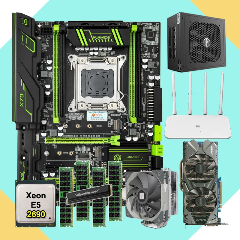 Scheda Madre Huananzhi X79 Con Cpu Ssd Nvme 256G Xeon E5 2690 Cpu Radiatore Ram 64G Scheda Video Gtx970 Router Gigabit 4G 600W Psu