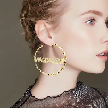 

AurolaCo Custom Name Earrings Personalize Stainless Steel Zircon Letter Earrings For Women Circle Hoop Earrings Jewelry Gifts