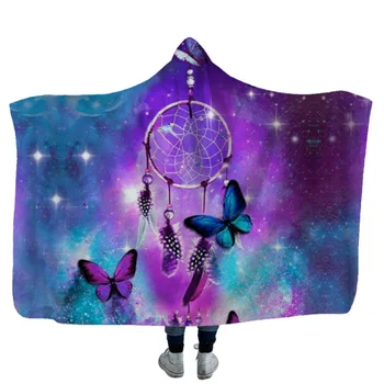 

Butterfly Print Blanket Plush Hooded Blanket Throw Wearable Blankets Cloak Capes