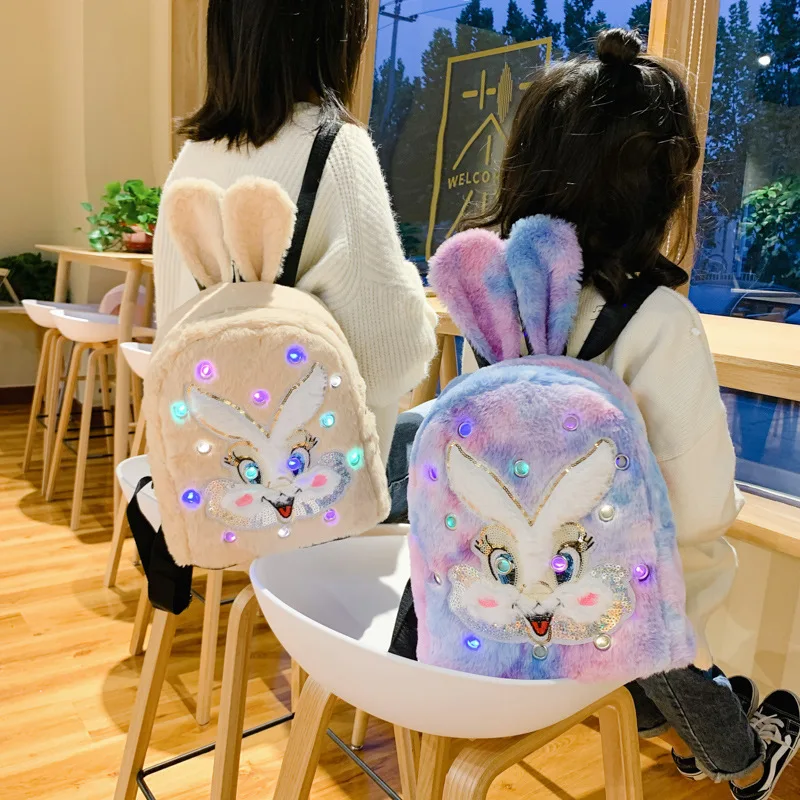 

2019 New Style Light Included Rainbow Furry Backpack LED Parent And Child WOMEN'S Bag